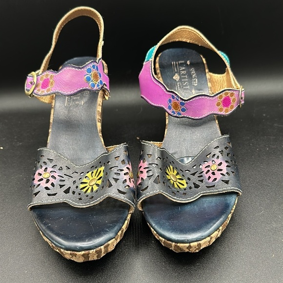 hand painted leather L'Artiste Spring Step Sharyn sandal heels size 8.5 - Picture 2 of 8
